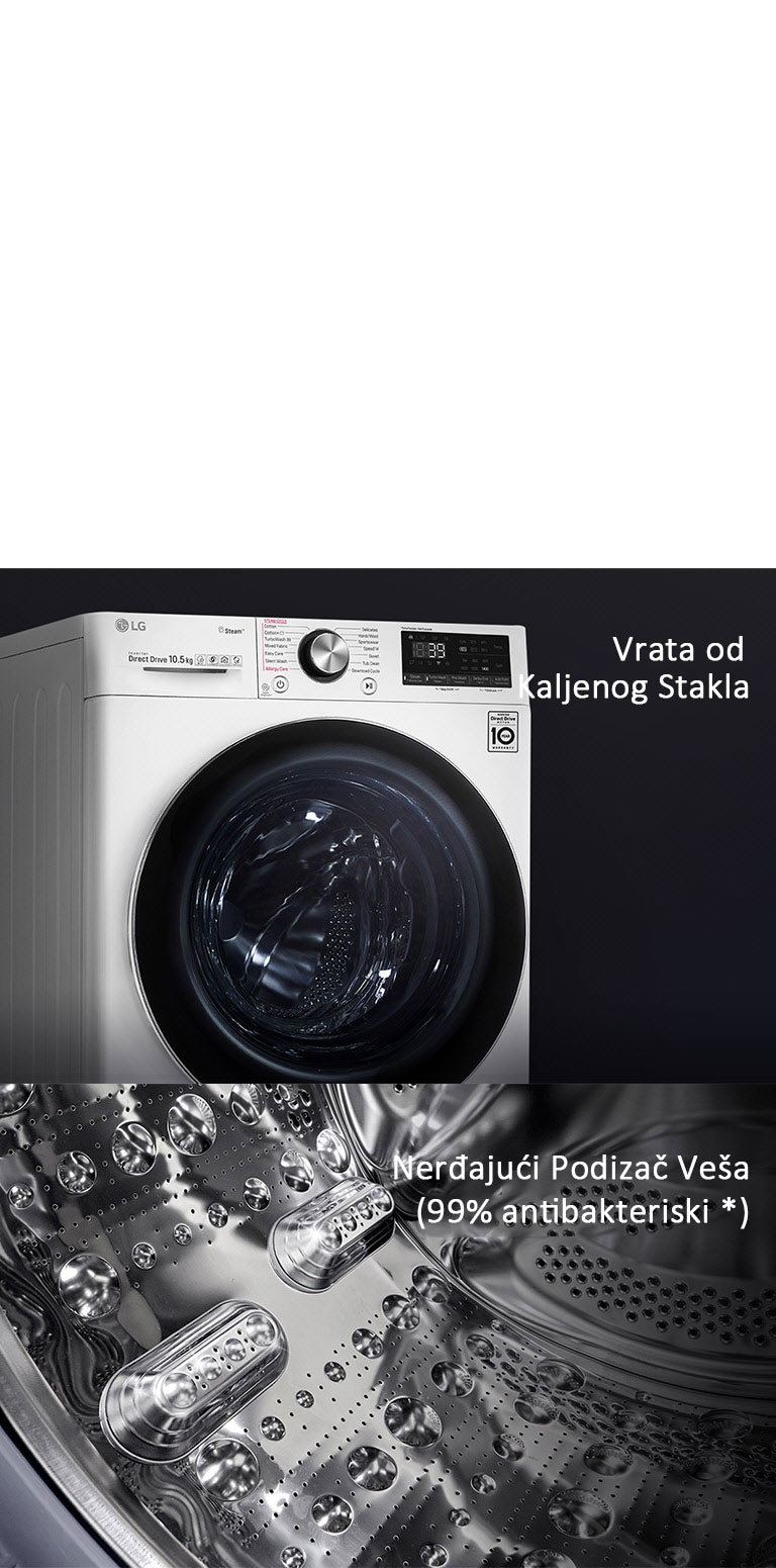 LG mašina za pranje veša sa parom, vrata od kaljenog stakla i nerđajući podizači veša